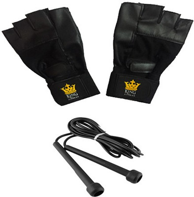

KING FITNESS COMBO FOR ALL 1 Pair LEATHER GLOVES,1 Pc POCKET SKIPPING ROPE Gym & Fitness Kit