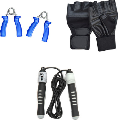 Mor Sporting Weight Lifting gloves, Solid Skipping Rope and Power Grip Gym & Fitness Kit