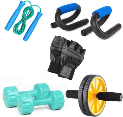 

Livestrong Fitness Kit Pvc Dumbells 1 Kg Each+ Ab Wheel+S-Shape Push Up Bar+ Skipping Rope+Gloves Gym & Fitness Kit