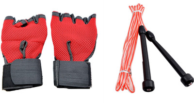 

Sports 101 Netted Leather Gloves with Wrist and Skipping Rope Gym & Fitness Kit