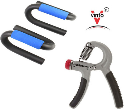 

Vinto PERFECT WORKOUT WITH 1 Pair S Shape Push up Stand, 1 Pc Adjustable Hand Grip 10Kg-40Kg Gym & Fitness Kit