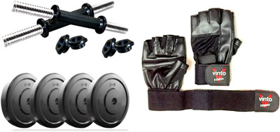 

Vinto PVC 1 Kg Each 4 Pcs Weight Plates, 2 Dumbbell rods with Pure Leather gloves Gym & Fitness Kit