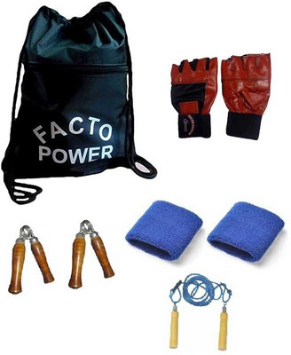 

FACTO POWER Gym Bag, Gym Glvoes, Skipping Rope, and Pair of Wrist Band and Hand Gripper Gym & Fitness Kit