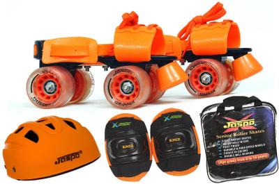 

Jaspo Thunder Eco Superior Senior Skates Combo (Skates+Helmet+Knee+Bag)Suitable For Age Upto 6 To 14 Years Skating Kit