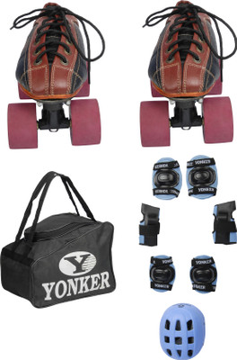 Yonker Shoe Skates No.6 + 4in1 Protection (Helmet+Knee Guard+Elbow Gurard+Wrist Gurad+Bag) Skating Kit