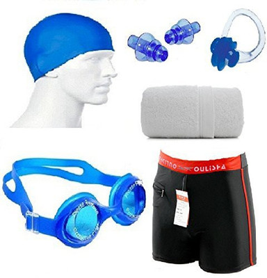 

Kyachaiyea (Silicon Cap, Silicon Ear Plug, Swimming Nose Clip, Swimming Goggles With 100% Pure Cotton Towel, Authentic Men Adult Swim Trunks Boxer Nylon) Swimming Kit