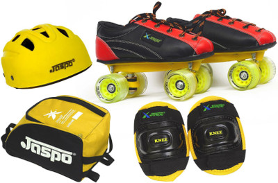 

Jaspo Fire Fighter Eco Shoe Skates Combo Foot length 21.9 cms Size : 1 UK ( Age group 7-8 years ) Skating Kit