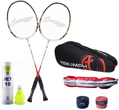 

Li-Ning 2 B/R Q8 + 2 GP-20 Overgrip + 6 Pcs Jet10 Nylon Shuttle + SN-103B Badminton Net + Triumph 302 Assorted Badminton Bag Badminton Kit