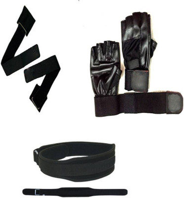 

Sports Solutions Premium Combo Of 1 Pair Gloves,1 Gym Belt(L),1 Pair wrist Support Gym & Fitness Kit