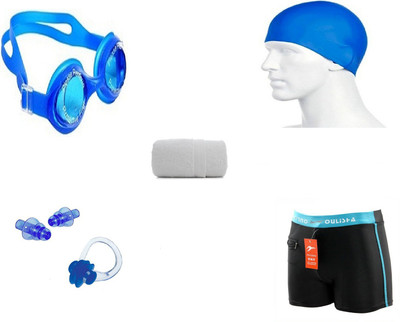 

Kyachaiyea Swimming Kit (Silicon Cap, Ear Plug, Nose Clip,Goggles With 100% Pure Cotton Towel Normal Size , Authentic Men Adult Swim Trunks Boxer Swimming Kit