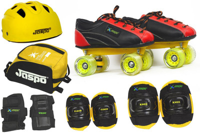 

Jaspo Fire Fighter Pro Shoe Skates Combo Foot length 21.9 cms Size : 1 UK ( Age group 7-8 years) Skating Kit