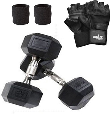 

Krazy Fitness Hexagonal Dumbbell Pair (1 Kg Each) With Gloves & Sweat Bands Gym & Fitness Kit