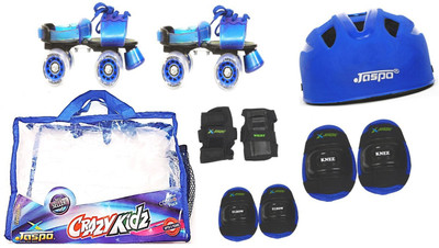 

Jaspo CRAZY KID BLUE junior Skates Combo (skates+helmet+knee+elbow+wrist+bag)suitable for age upto 5 years Skating Kit