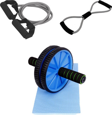 Mor Sporting GreySingle Toning Tube, 8shapped Yoga latex tube and Ab wheelMax Gym & Fitness Kit