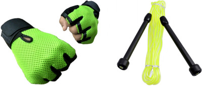 

Sports 101 Netted Gloves with Wrist and Skipping Rope Gym & Fitness Kit