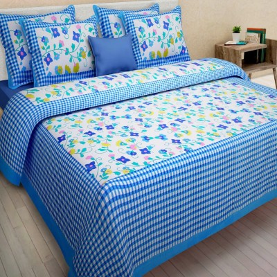 double cotton bed sheet 280 TC Cotton Double Floral Flat Bedsheet(Pack of 1, Blue)
