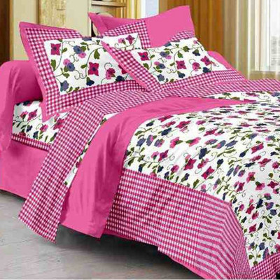 PRINCE CREATION 228 TC Cotton Double Self Design Flat Bedsheet(Pack of 1, Pink)