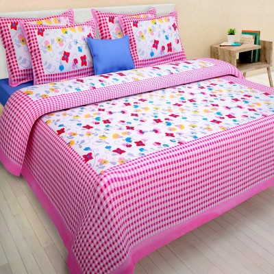 PRINCE CREATION 228 TC Cotton Double Floral Flat Bedsheet(Pack of 1, Pink)