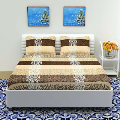HIDECOR 210 TC Polycotton Double Printed Flat Bedsheet(Pack of 1, White)