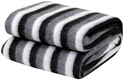 BESTIEES Striped Single Fleece Blanket for  AC Room(Polyester, Black, White)