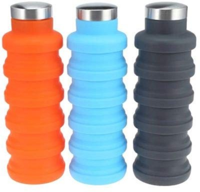 HARIKRUPEX Silicone Portable Leak Proof Foldable 450ML Water Bottle (Pack of 1 - Multicolour) 450 ml Bottle(Pack of 3, Multicolor, Plastic)