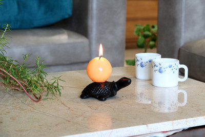 METAL ROOTS Tortoise Candle Holder Table Top A Unique Piece of Art for Home Décor/Diwali Decor with Free Candle Cast Iron Tealight Holder(Black, Pack of 1)