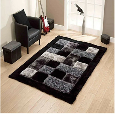 SR Handloom Black, Grey Polyester Carpet(4 ft,  X 6 ft, Rectangle)