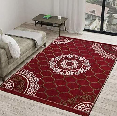 Sparrow world Maroon Chenille Carpet(7 ft,  X 5 ft, Rectangle)