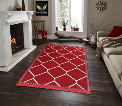 Sparrow world Red Chenille Carpet(5 ft,  X 7 ft, Rectangle)