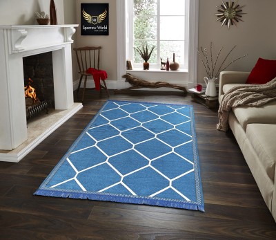 Sparrow world Blue Chenille Carpet(5 ft,  X 7 ft, Rectangle)