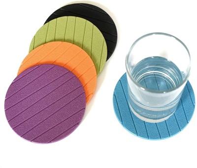 Chitra Round Reversible Rubber Coaster Set(Pack of 5)