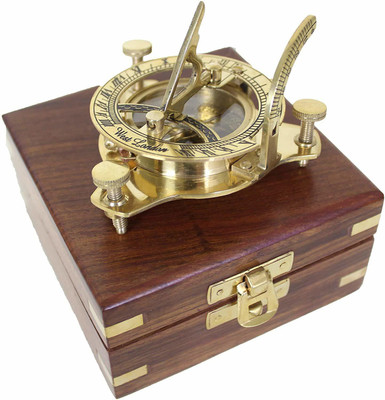 Ascent India Brass Sundial Compass WIth Wood Box Collectible Gifting Item Good Quality Made Compass(Brown)