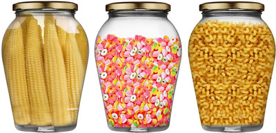 Star Work Glass Grocery Container  - 1000 ml(Pack of 3, Clear)