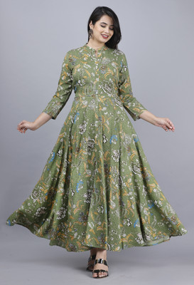 BHAGLI Women Gown Green Maxi/Full Length Dress