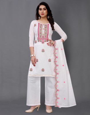 SAARA Cotton Blend Embroidered, Embellished Salwar Suit Material