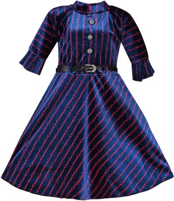 Wishkaro Girls Maxi/Full Length Party Dress(Blue, Full Sleeve)