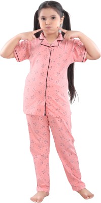 AV2 Kids Nightwear Girls Printed Cotton Blend(Pink Pack of 1)