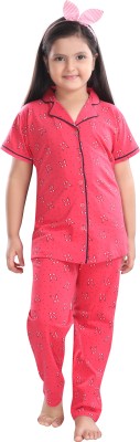 AV2 Kids Nightwear Girls Printed Cotton Blend(Red Pack of 1)