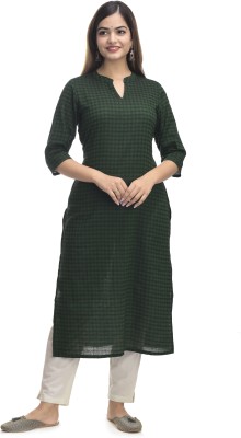 aamara Women Self Design Straight Kurta(Green)