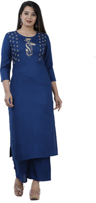 DMP FASHION Women Embroidered Straight Kurta(Blue)