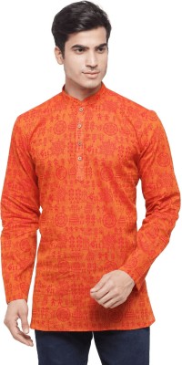 RG DESIGNERS Men Solid Straight Kurta(Orange)