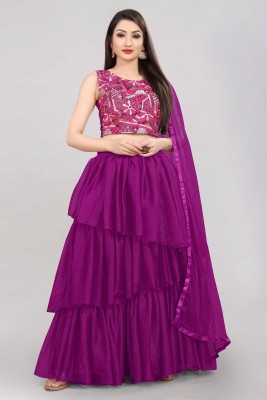 Fabcartz Solid Semi Stitched Lehenga Choli(Purple)