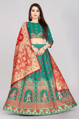 Fabcartz Self Design Semi Stitched Lehenga Choli(Green, Red)