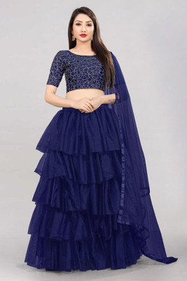 BIPIN ENTERPRISE Solid Semi Stitched Lehenga Choli(Dark Blue)
