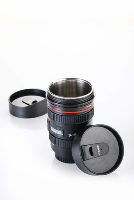 Rimatara Steel Insulated Camera Lens Shaped Travel Coffee Flask With Lid Plastic (400 ml) Stainless Steel Coffee Mug(400 ml)