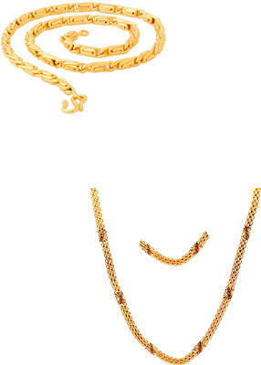 shankhraj mall Gold Necklace Chain for Men, Boys, Women, and Girls(pack of 2 chain combo) Gold-plated Plated Alloy Chain