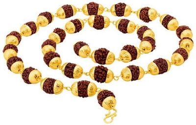 LOTUS RISE Golden 18kt Rudraksha mala for men/women Gold-plated Plated Alloy Chain sivji mala Gold-plated Plated Wood Chain 8 mm Gold-plated Plated Brass Chain