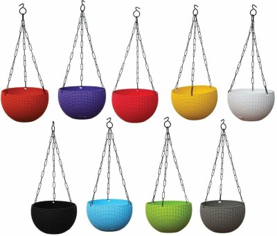 TrustBasket Weave Hanging Basket Mixed Colours Plastic Plant Container Set(Pack of 9, Plastic)