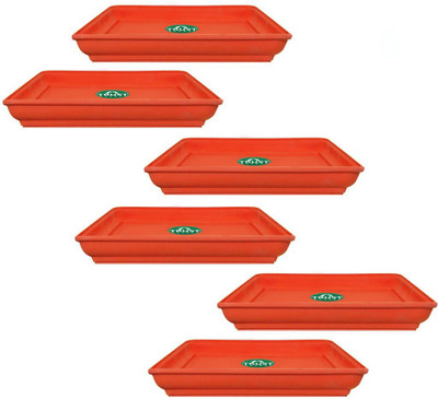 TrustBasket UV Treated Square Bottom Tray 10 inch Terracota Color Plastic Plant Container Set(Pack of 3, Plastic)