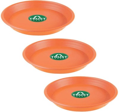 TrustBasket UV Treated Round Bottom Tray(Plate/Saucer) Suitable for 18 inch Round Plastic Pot-Terracotta Color-Set of 3 Plant Container Set(Pack of 3, Plastic)